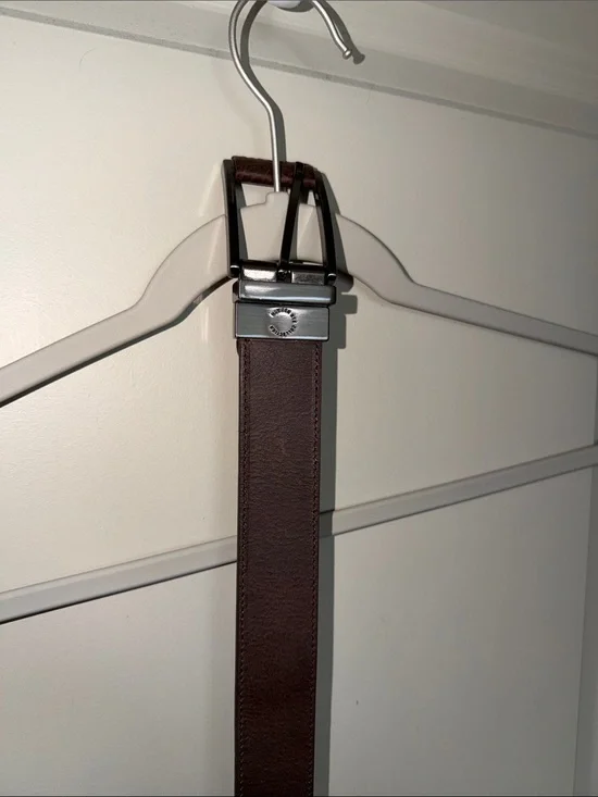 Men's Brown Leather Dress Belt with Polished Metal Buckle