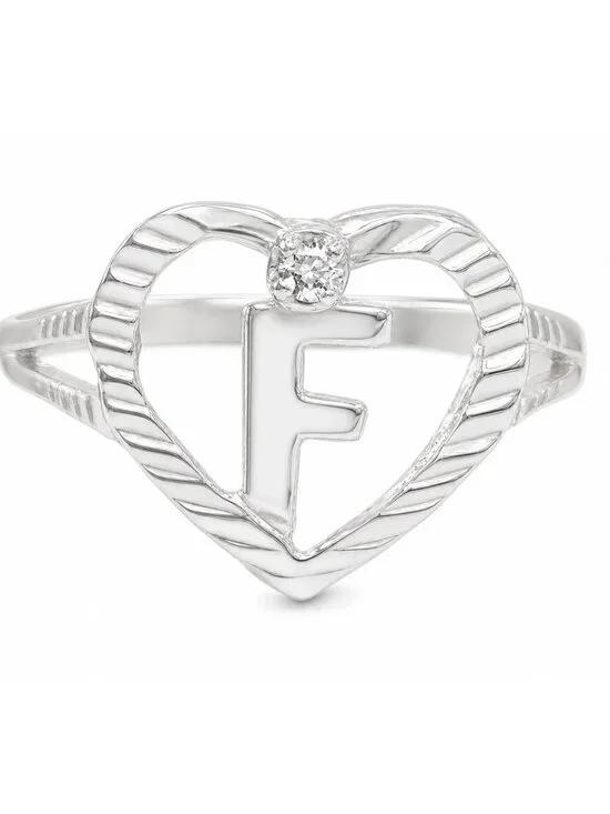 Genuine Diamond Initial F Ring Solid .925 Sterling Silver