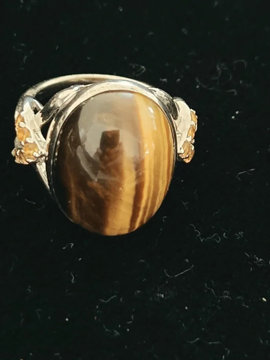 Sterling Silver Tiger's Eye Statement Ring - Brown Gemstone