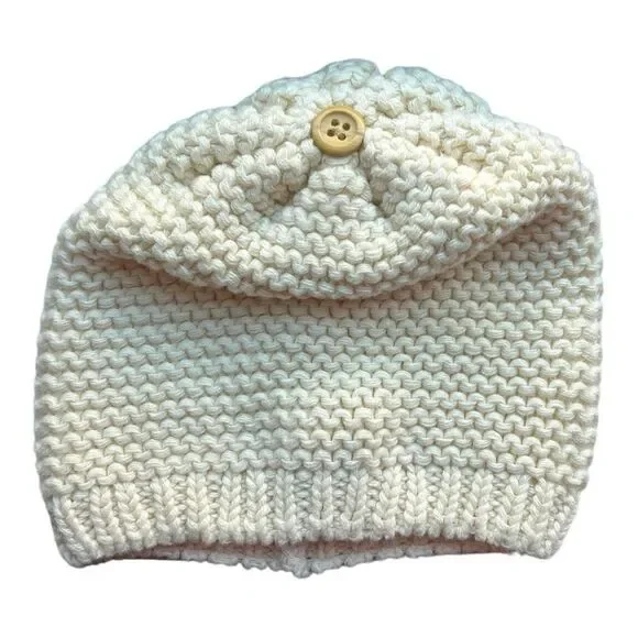 Unisex Baby Gap French Vanilla Button Top Newborn Beanie Hat - Sz N