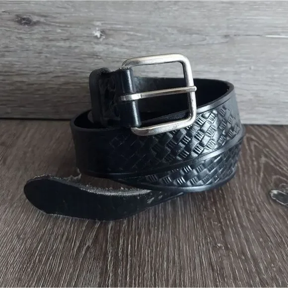 Men's Black Basketweave Leather Belt 48