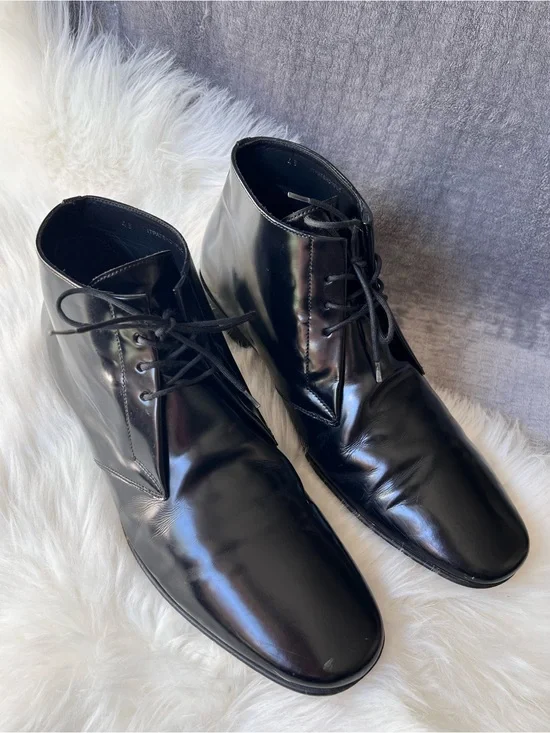 Burberry Leather Ankle Boots Sz 43 US 9.5 Patent Black Leather Lace Up