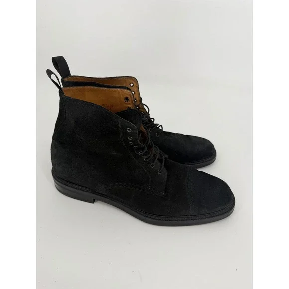 Barneys New York Mens Black Suede Cap Toe Combat Boots Made in Italy Size 12