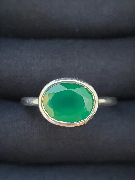 Green Onyx/Sterling Silver Ring, Size 7.5