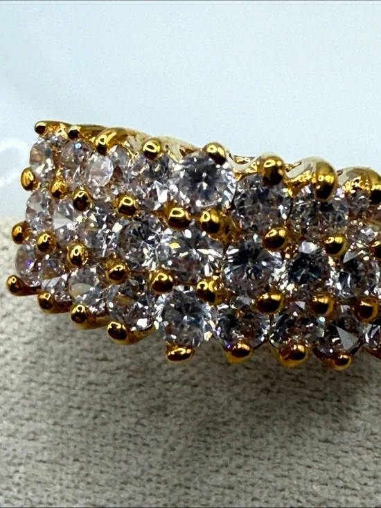 Vintage Gold-Tone Crystal Pavé Wide Band Ring - Women Jewelry Sz 7