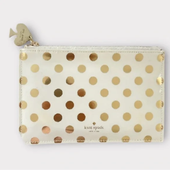 NWT Kate Spade Cream and Gold Polka Dots Cosmetic Bag/Pencil Case