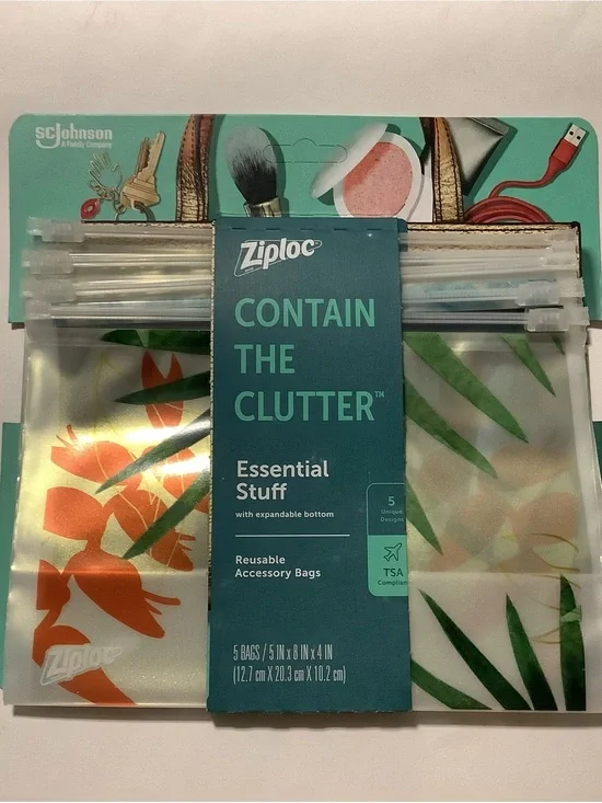 Ziploc Reusable Cosmetic Bags - Green & Orange Floral 10 pcs