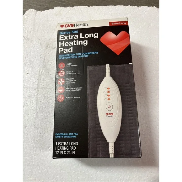 CVS Extra Long Heating Pad 12x24 4 Heat Settings Auto Shutoff NEW 🔥