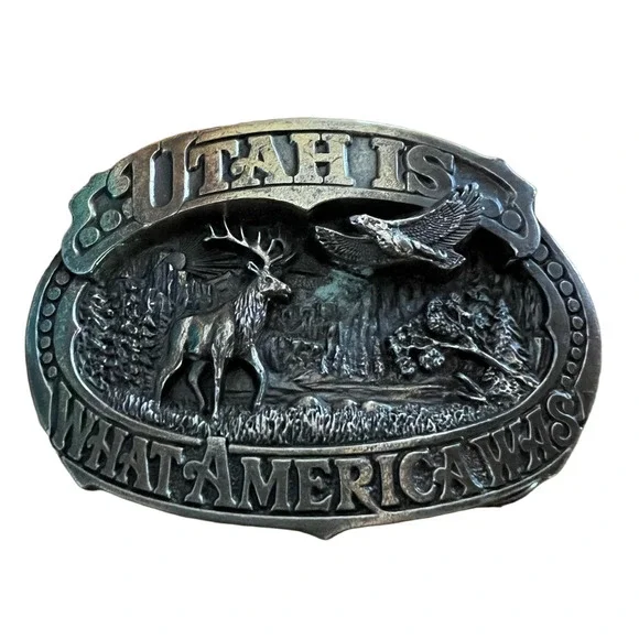 Vintage 1989 Utah What America Was  Elk Belt Buckle