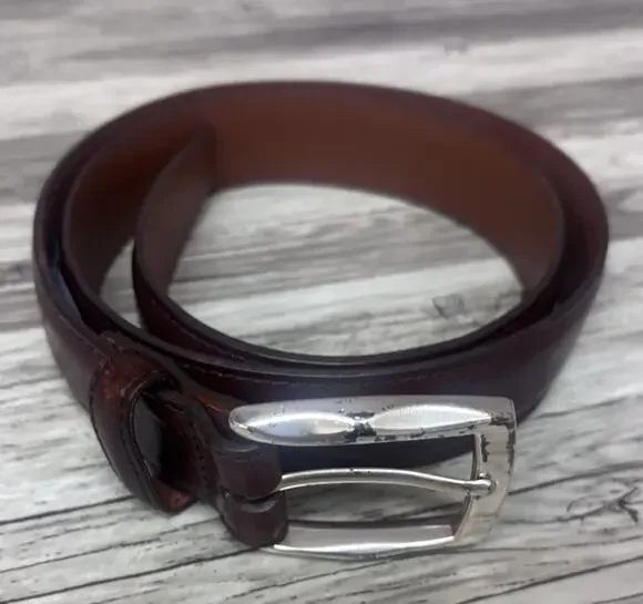 Brighton Mens Brown Leather Belt Size 34 Silver Buckle Genuine Leather USA