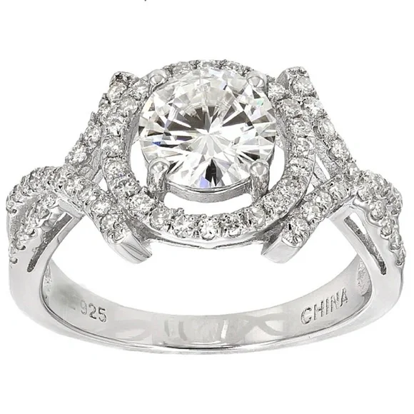 Moissanite Fire Ring Crossover Design Solitaire 2.50ctw Platineve 925 Size 6