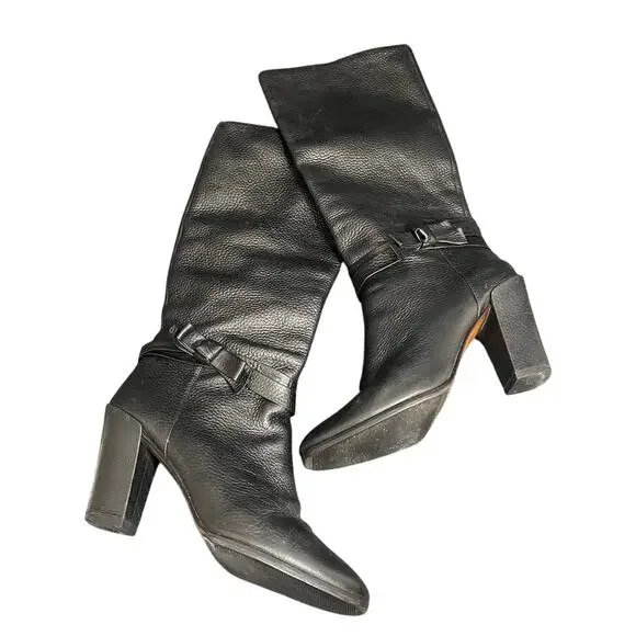 Kate Spade Mandi Knee High Boots Size 9.5M‎ Black Pebbled Leather Designer