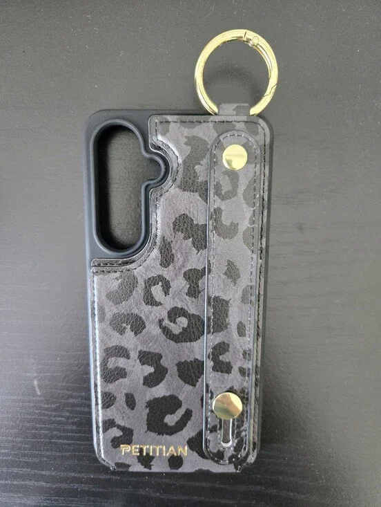 Black Leopard Print S24FE Phone Case With Card Holder
