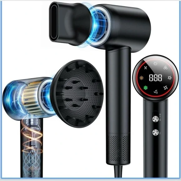NEW - Hair Dryer with diffuser, blow dryer and attachments, digital display