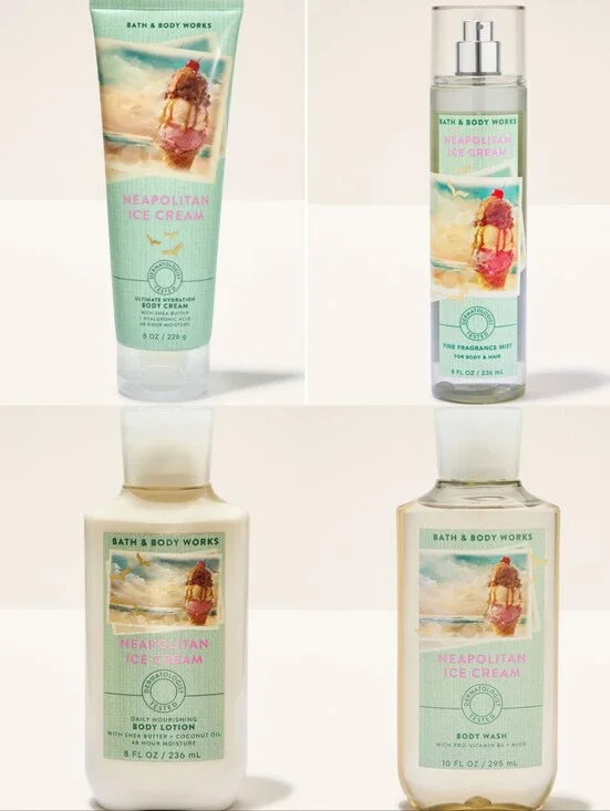 Bath & Body Works Neapolitan Ice Cream 4 Piece Body Care Set New RARE