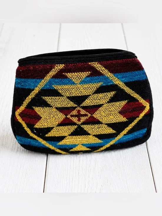 🖤Woven Geometric Pattern Zip Pouch - Black & Gold