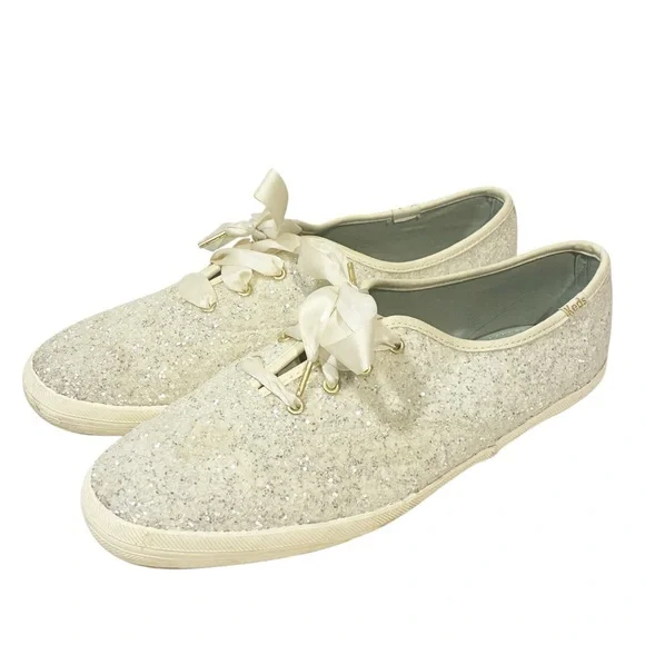 Kate Spade‎ Size 11 White Glitter Sparkle Wedding Low Top Sneaker