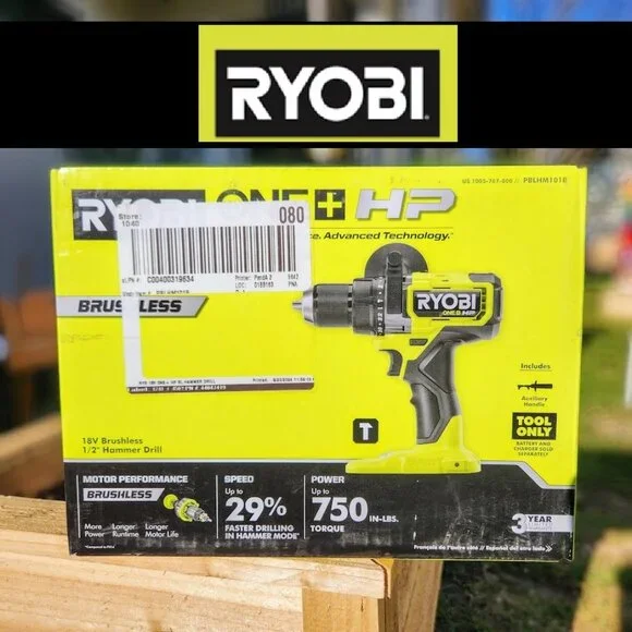 New RYOBI ONE+ HP 18V Brushless Cordless 1/2 in. Hammer Drill Power Tool Only Br