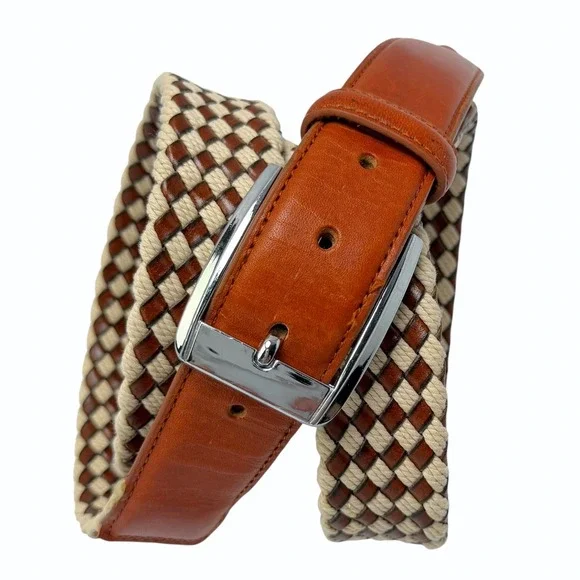 Beverly Hills Polo Club Braided‎ Leather Belt Mens 42 Woven Brown Cream Rope