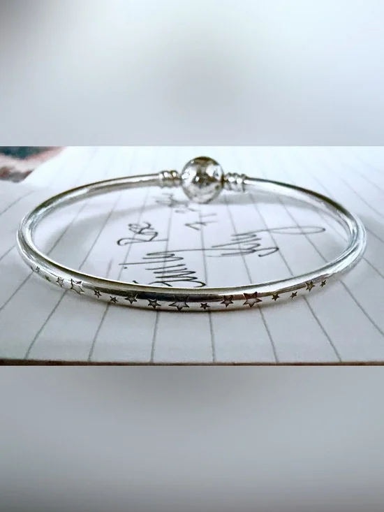 Authentic Pandora Sterling Silver Galaxy Bangle with CZ Stars Clasp