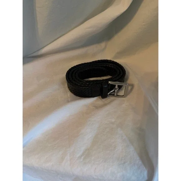 Coach Mens‎ Black Braided Leather Belt 38 95cm Woven Silver Buckle 90008
