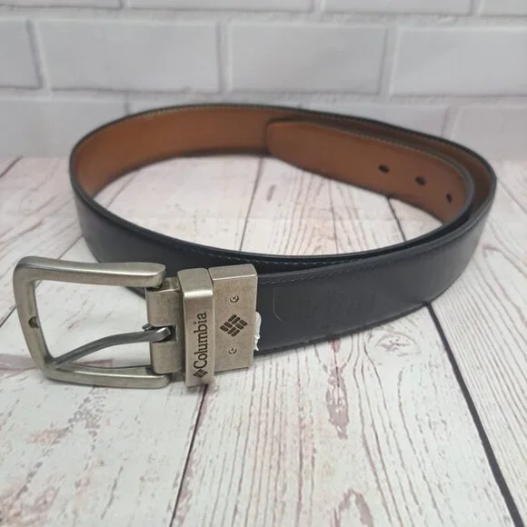 Columbia Men's Beveled Tan / Black Reversible Casual Jeans Belt Size‎ 30-32