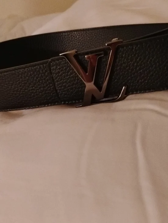 Louis Vuitton Black Leather Belt with Silver LV Initial Buckle