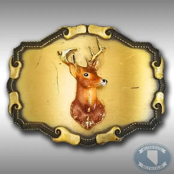 Belt Buckle 1977 Or 1978‎ Deer Head Buck Torso USA Made By Raintree Buckle