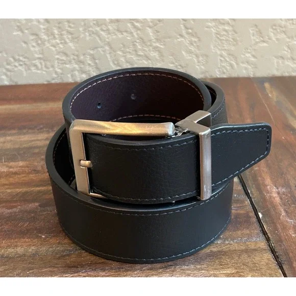 Nike Men's Leather Belt Size 40‎ Black/Brown Reversible Silver Buckle