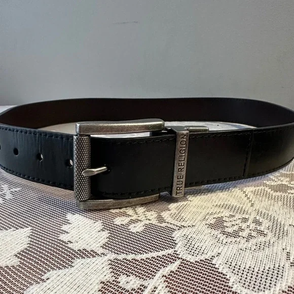 True Religion Mens Reversible Belt Black Brown Simulated Leather Size‎ 34 Logo
