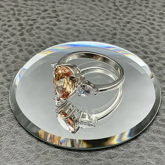 Fragrant Jewels Ring Sz 8.75 Silver Tone Champagne Pear Stone Cocktail Statement