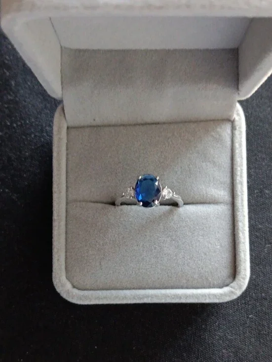 Sapphire Blue Solitaire Ring in Silver