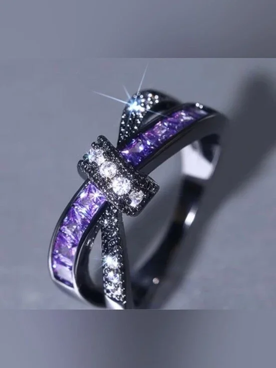 $8 Each Or Bundle 5/$20 Elegant Purple Crisscross Ring with Sparkling Accents