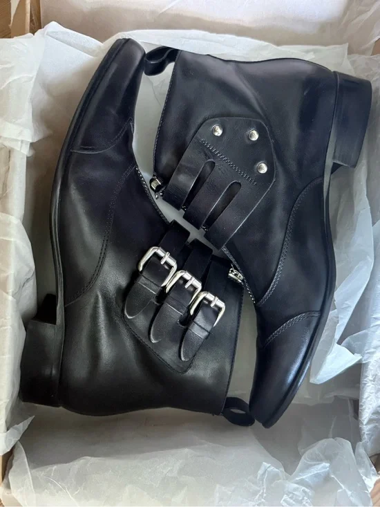 TABITHA SIMMONS BLACK LEATHER EARLY BUCKLE ANKLE BOOTS SZ 39