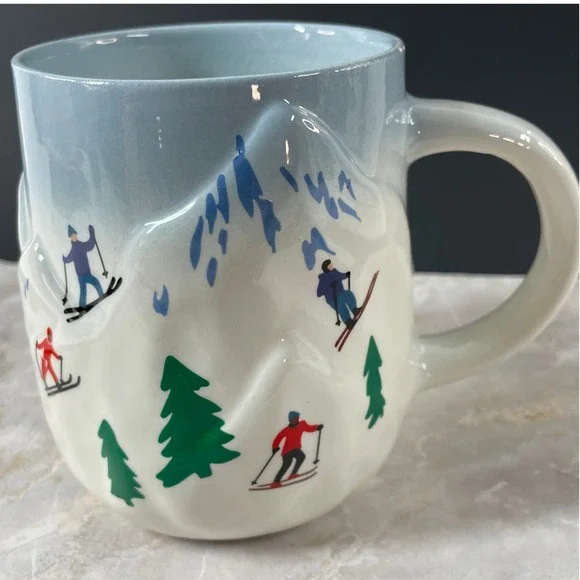 Target Ski Resort Mug White Blue 3D Sculpted Mountain Winter Cabin 16oz