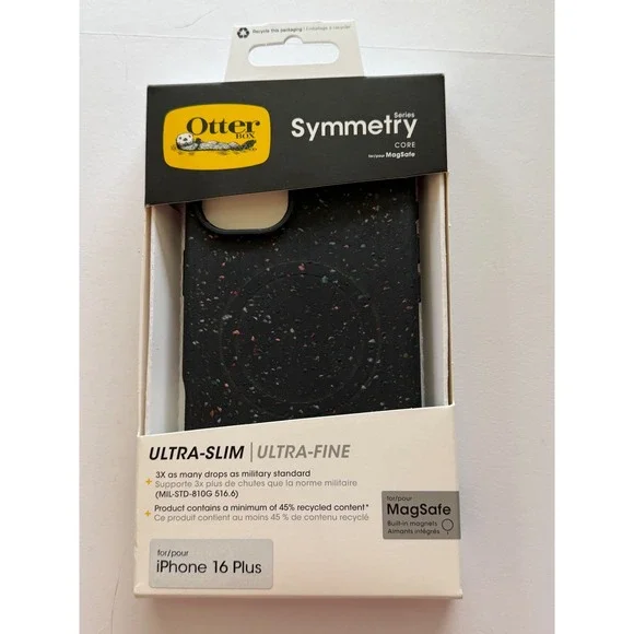 OtterBox Symmetry Series Core iPhone 16 Plus Case MagSafe Black Speckled‎ Slim