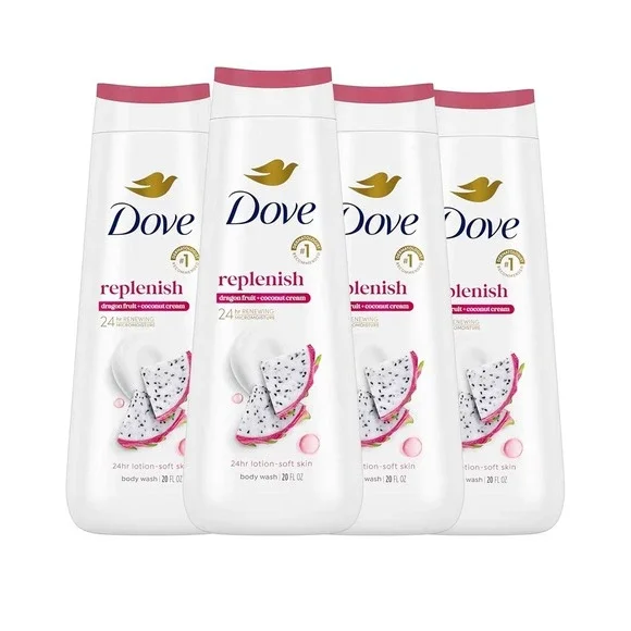 Dove Body Wash 4 Count for 24hr‎ Lotion-Soft Skin Replenish Dragon Fruit & cocon