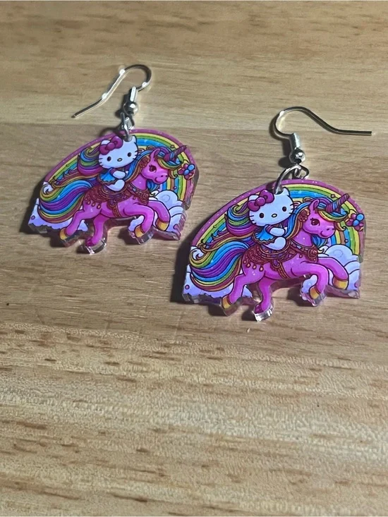 Hello Kitty Pink Unicorn Rainbow Earrings - Kids Accessories E60