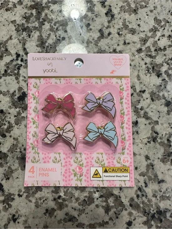 LoveShackFancy Enamel Bow Pin Set - Pink, Lavender, White, Light Blue