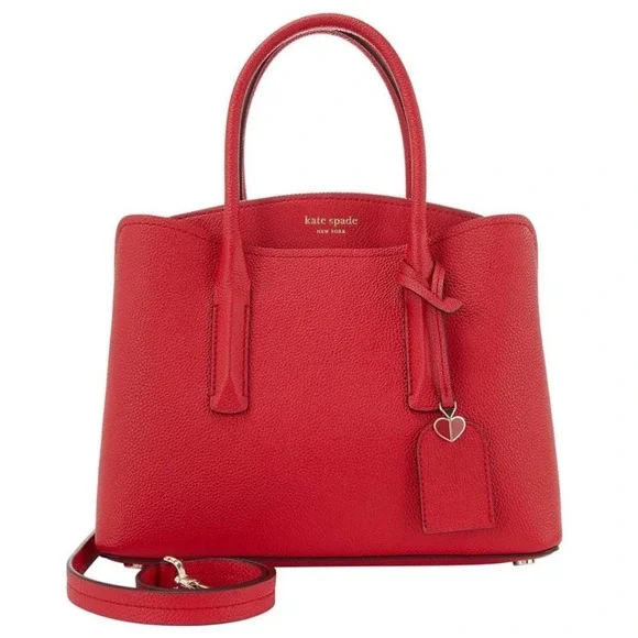 Kate Spade Margaux Medium Satchel Pebbled Leather Crossbody Handbag‎ Hot Chili