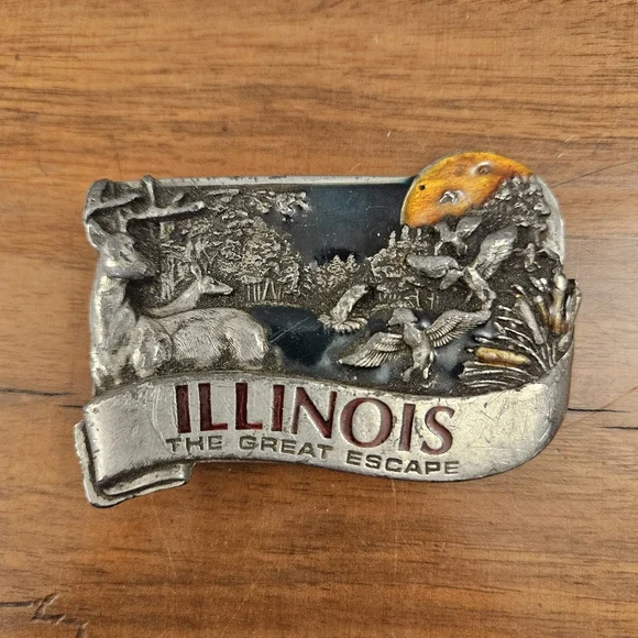Vintage‎ Illinois The Great Escape Belt Buckle Wildlife Outdoors Bergamot Brass