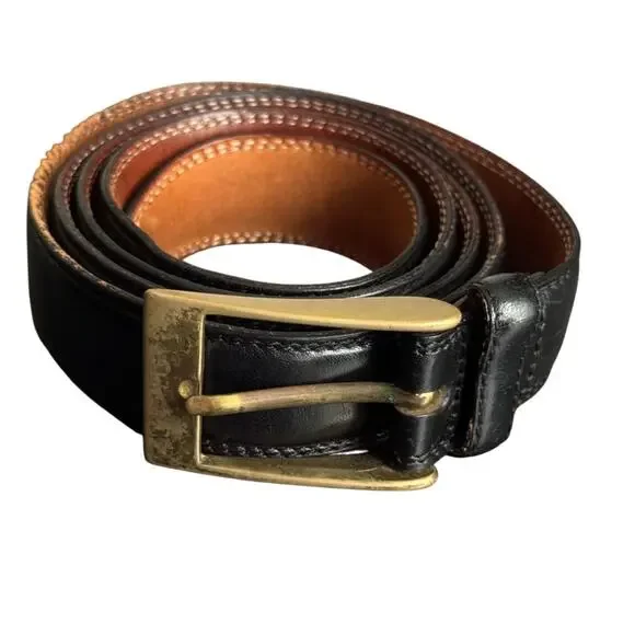 Made In Italy Solid Brass Hardware Leather Black Cognac Full Grain‎ Leather Belt