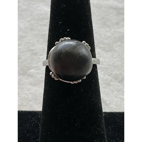 Vintage 925 Sterling Silver Black Pearl Ring Size 5.25 Estate Jewelry