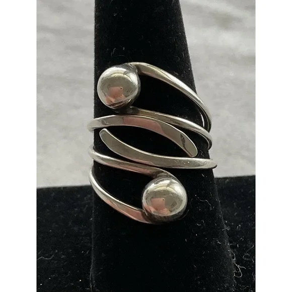 Vintage ATI Mexico 925 Sterling Silver Modernist Bypass Ring Size 7.75