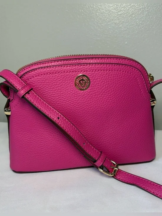 Anne Klein Hot Pink- Fuchsia Pebbled Faux Leather Crossbody with Gold Logo
