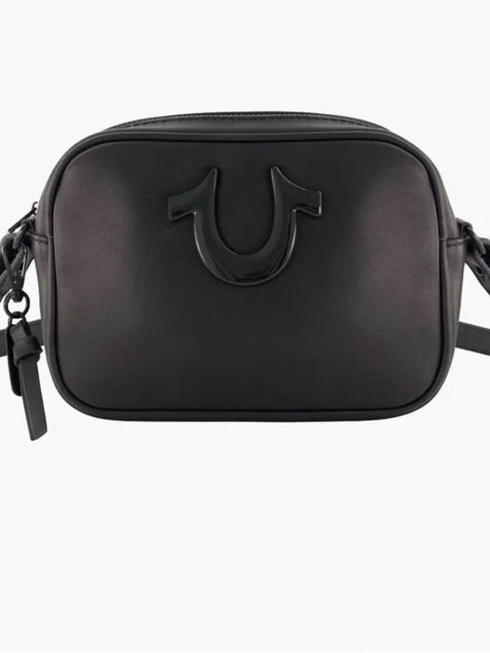 True Religion Matte Black Signature Crossbody Camera Bag