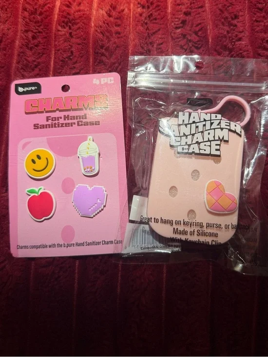 Pink Hand Sanitizer Charm Case with Decorative Charms