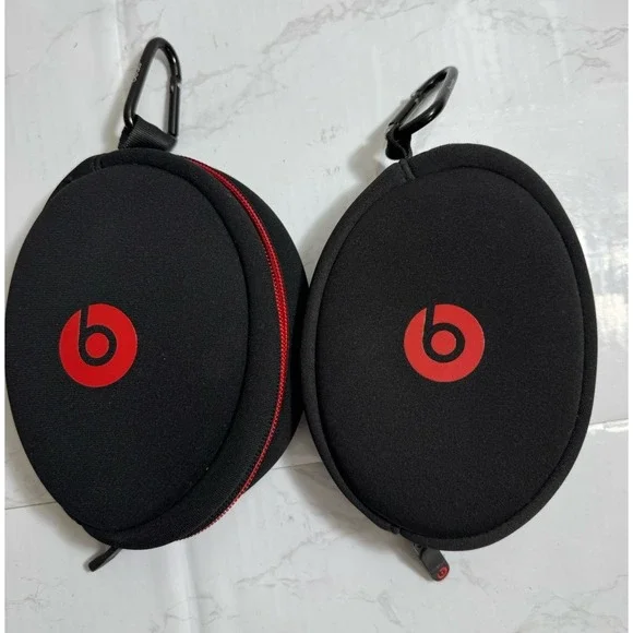 2*BEATS BY DR. DRE SOLO AUTHENTIC‎ BLACK RED SOFT EARBUD HEADPHONES CARRYINGCASE