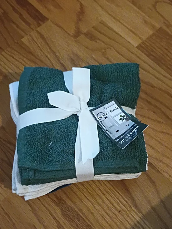 Tommy's Textile Forest Green & Cream Wash Cloth Set