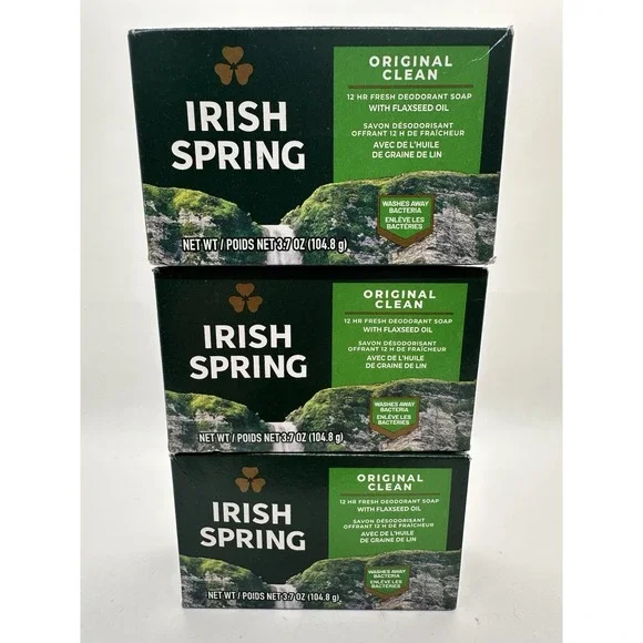 Irish Spring Original‎ Clean Soap Lot of 3 Bars 3.7oz Each Fresh Deodorant